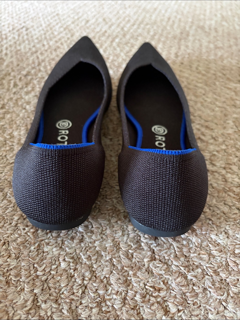 Rothy's Black Pointed-Toe Flats with Blue Trim - Picture 2 of 4